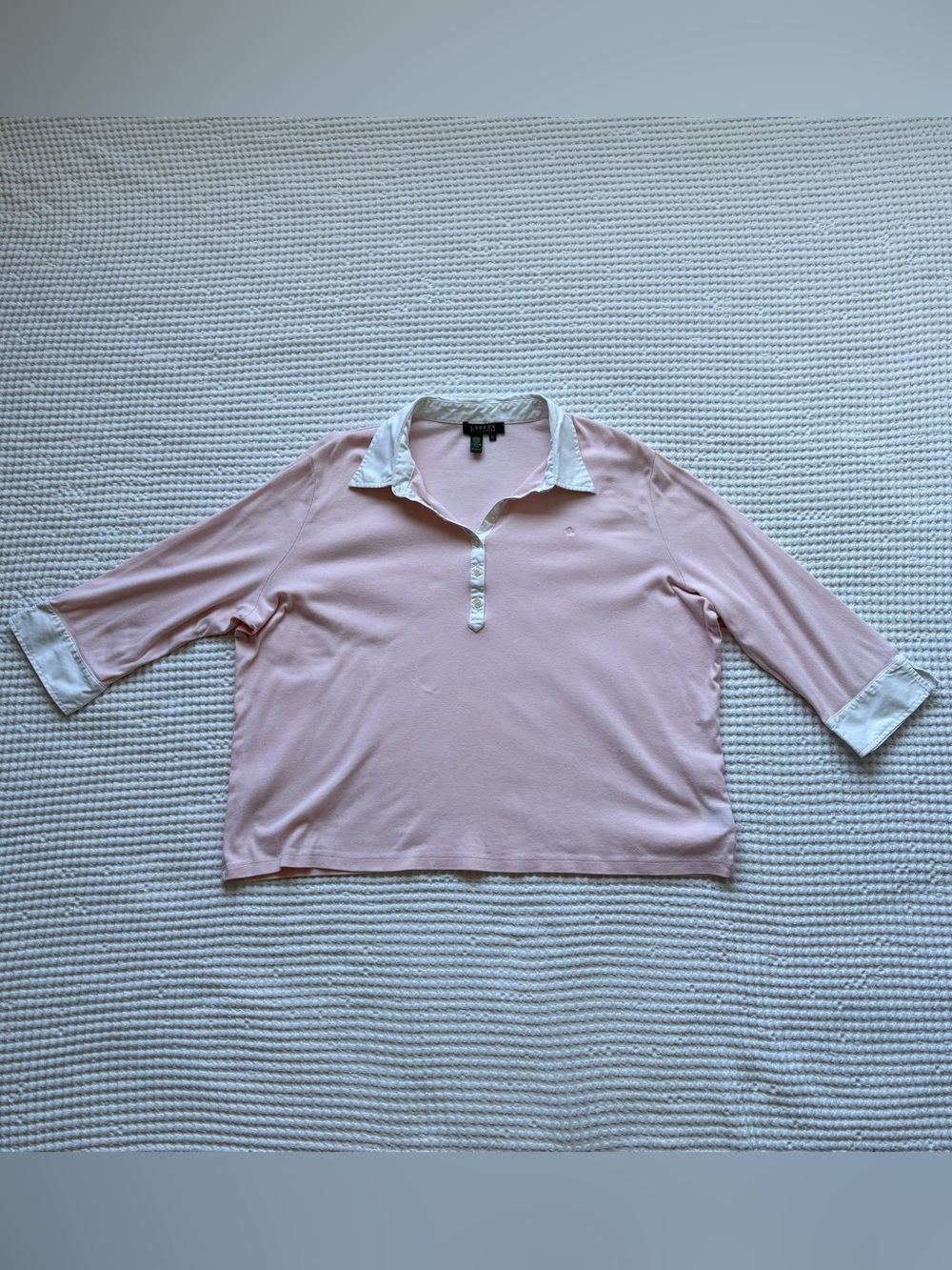 Lauren Ralph Lauren Light Pink Contrast Collar 3/4 Sleeve Polo LRL Plus Size -3X
